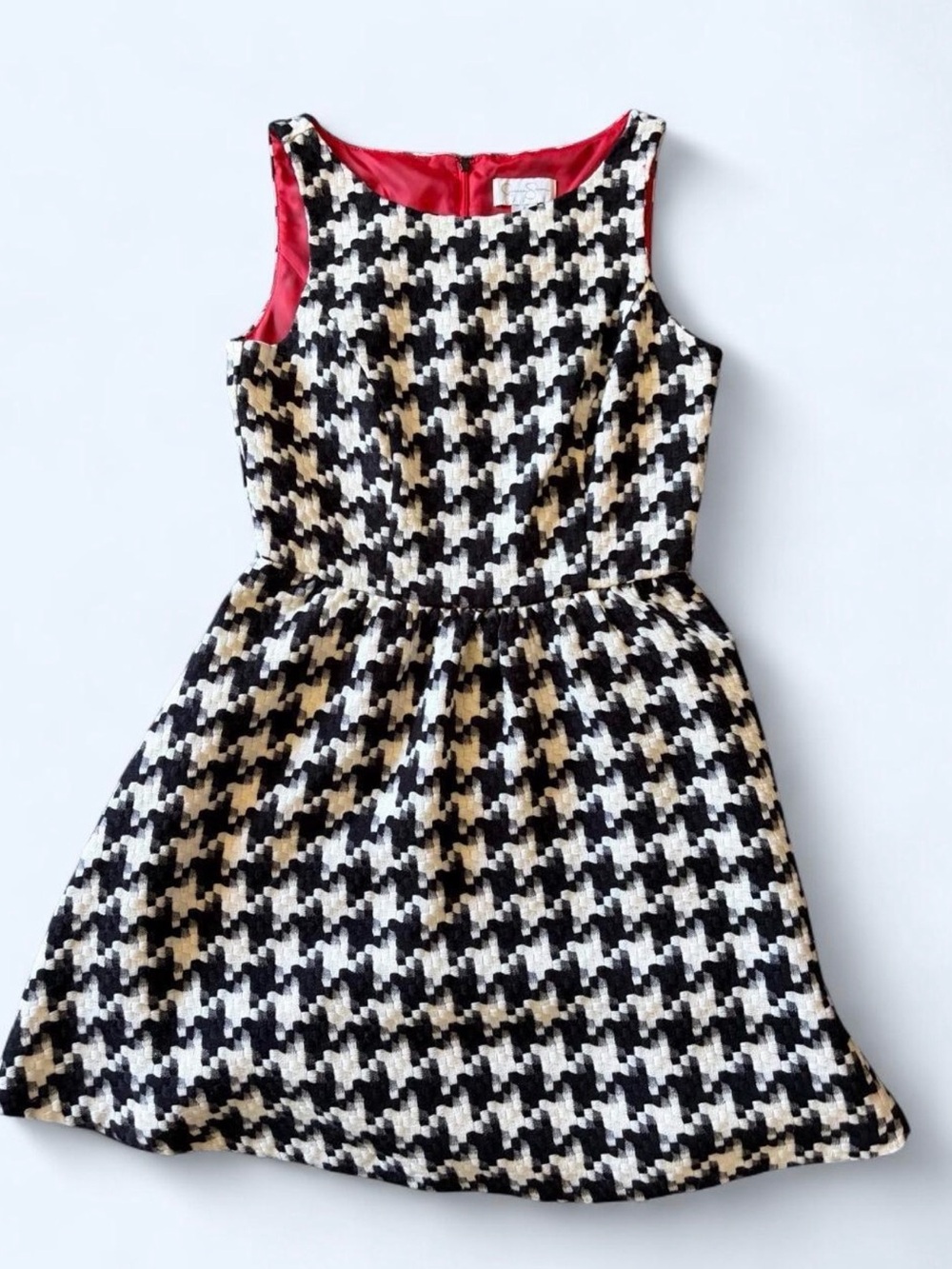 Jessica Simpson Black & White Houndstooth Dress with Red Lining
